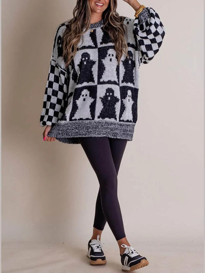 Halloween Funny Plaid Printed Sweater