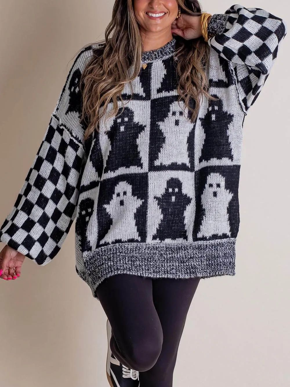 Halloween Funny Plaid Printed Sweater