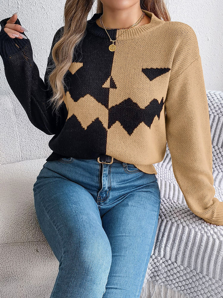 Ghost Pattern Long Sleeve Crew Neck Sweater