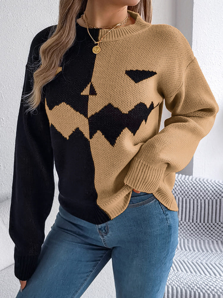 Ghost Pattern Long Sleeve Crew Neck Sweater