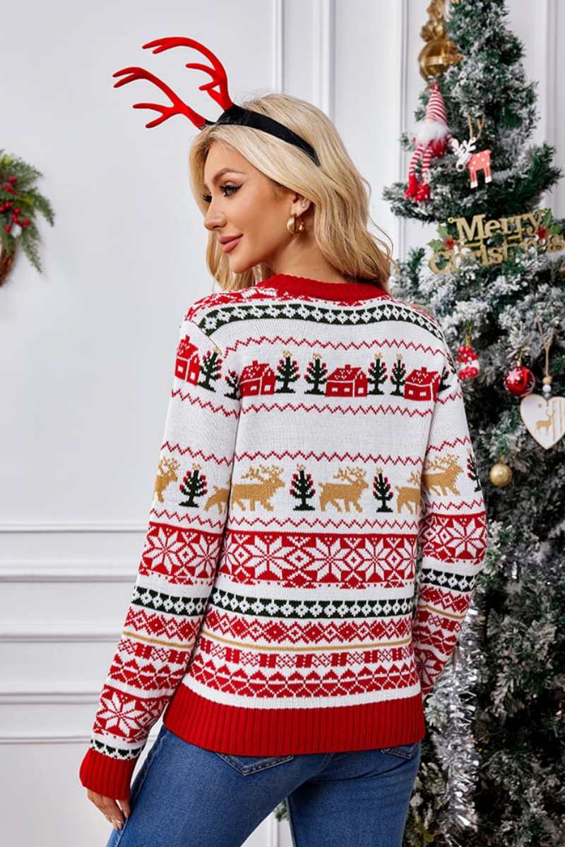 Christmas Crewneck Embroidered Knit Sweater