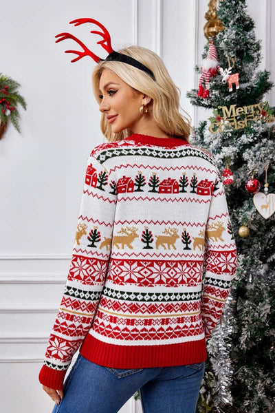 Christmas Crewneck Embroidered Knit Sweater