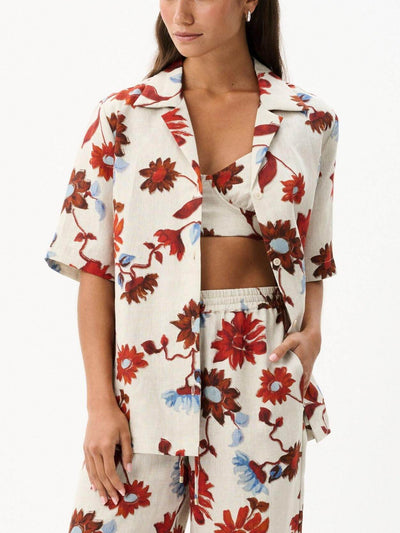 Exquisite Lapel Collar Floral Print Loose Shirt