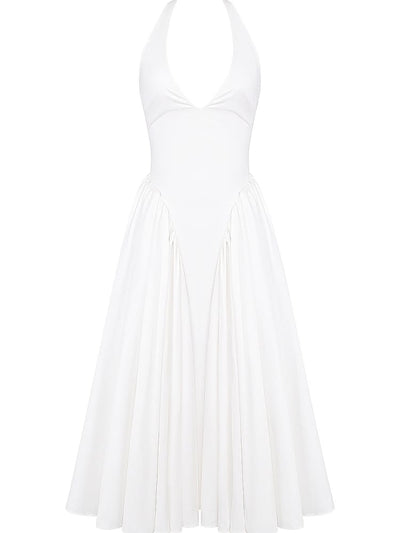 White Cotton Halter Midi Sundress