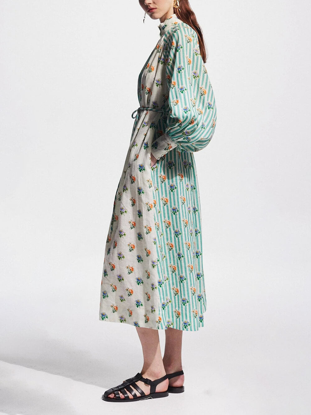 Elegant Puff Sleeve Printed Shirt Dress