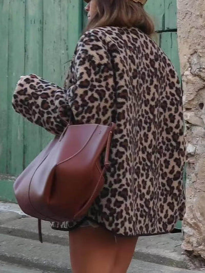 Casual Loose Leopard Print Long Sleeve Jacket