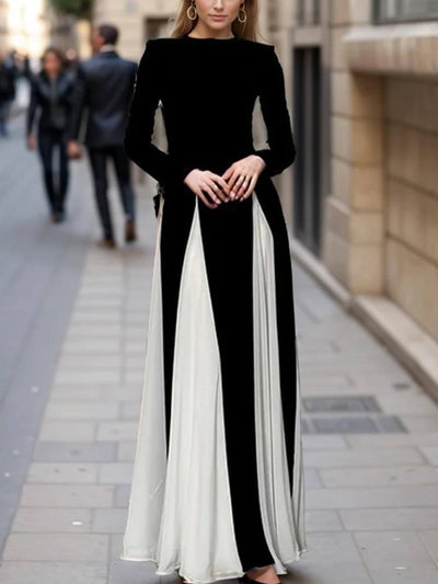 Glam Elegant Panelled Tulle Long Sleeve A-line Maxi Dress