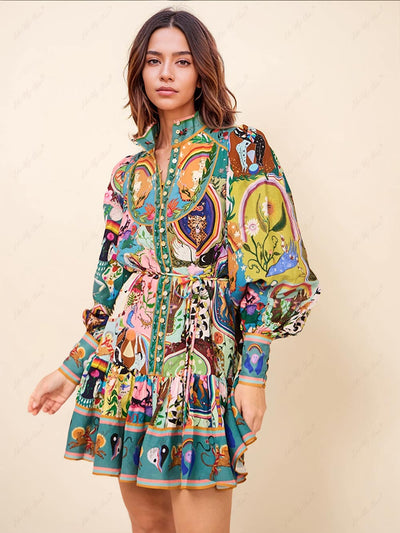 Casual Graffiti Evergreen Printing Mini Dress