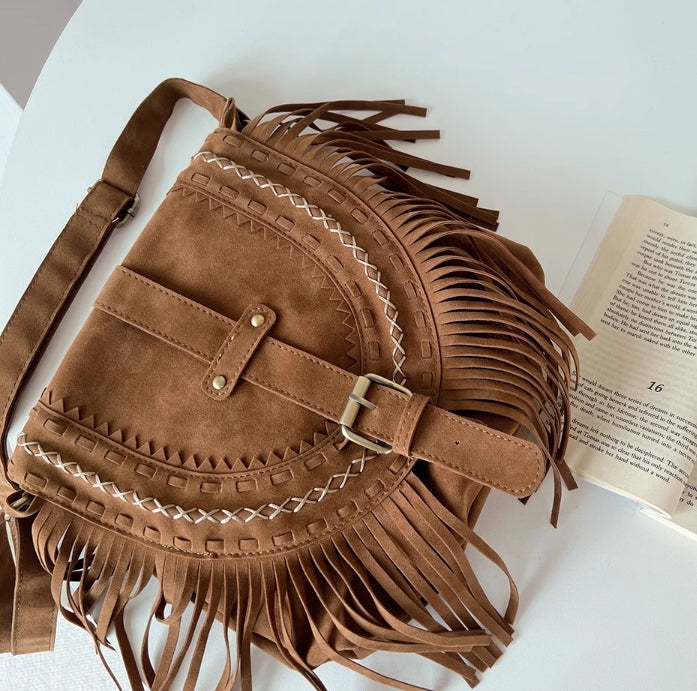 Brown Western Cowboy Style Fringe Crossbody Bag