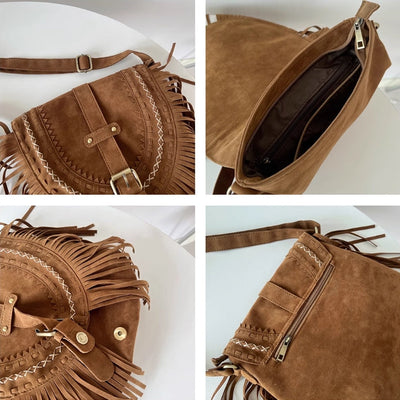 Brown Western Cowboy Style Fringe Crossbody Bag