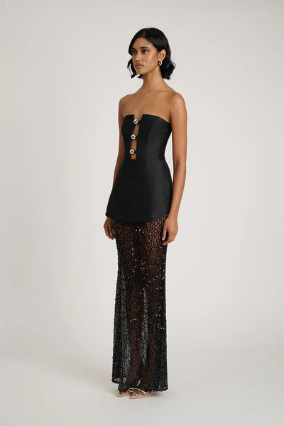 Strapless Peplum Sequined Maxi Dress