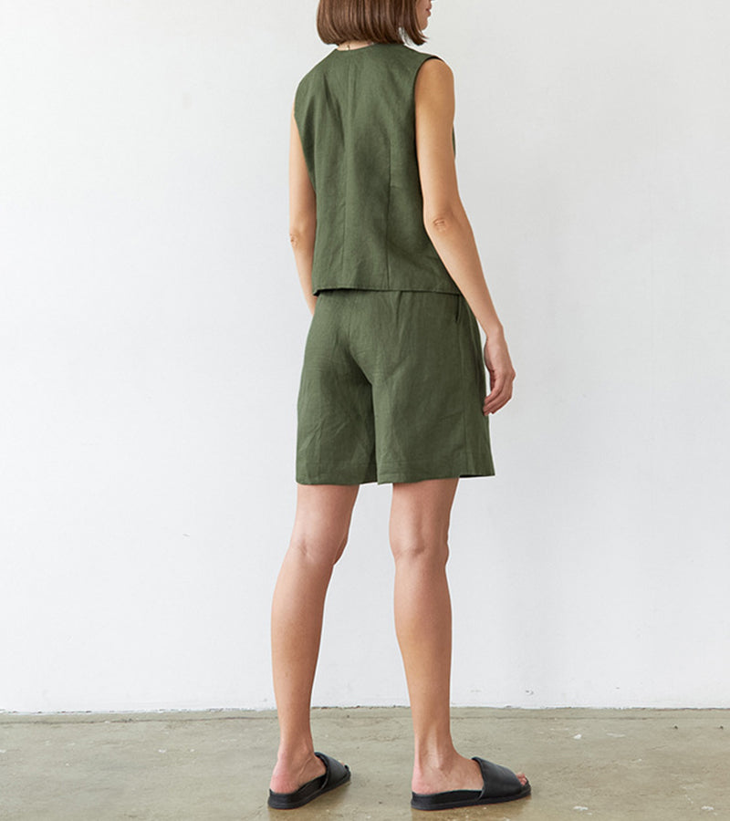 Ensemble deux pièces gilet et pantalon large vert 