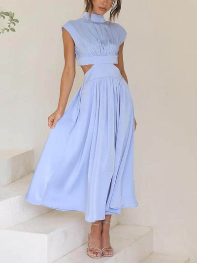 Cutout Waist Pocketed Vacation Midi Dress