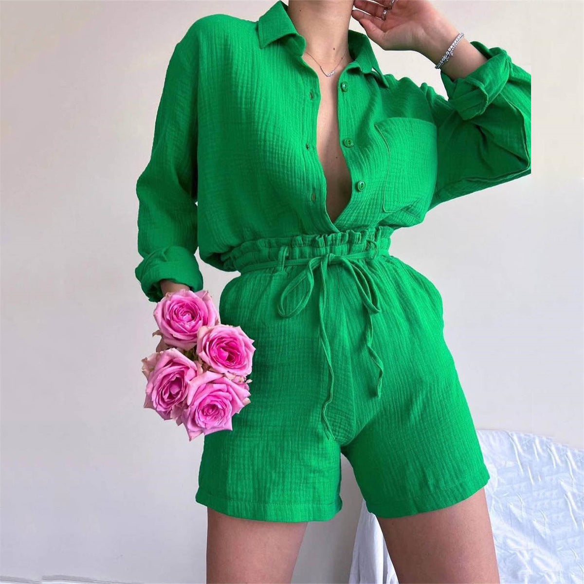 Cotton Long Sleeves  High Waist Two-Piece Set