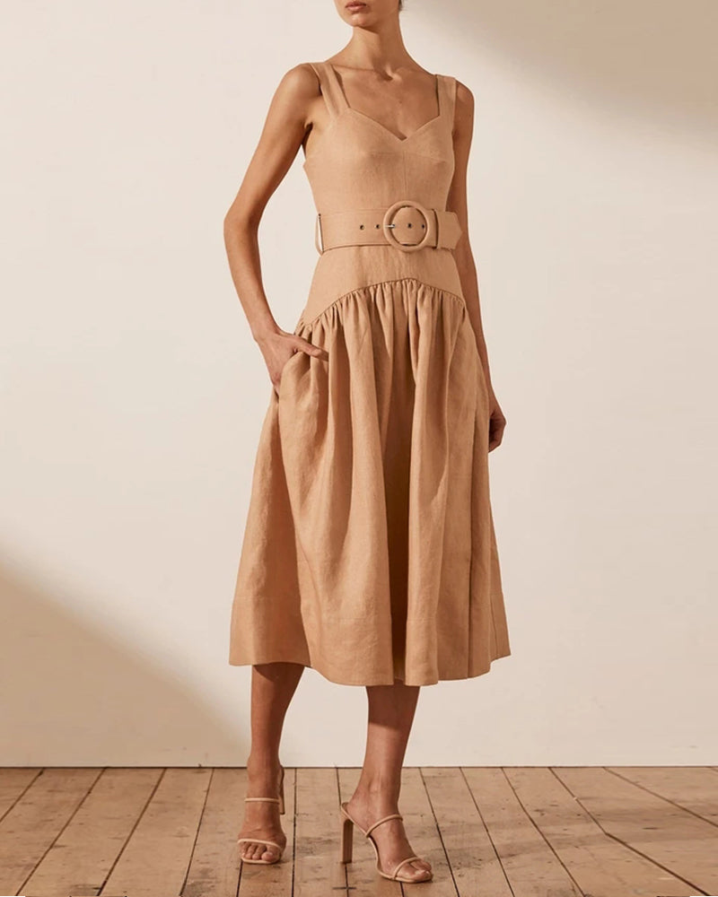 Robe longue unie à col surplis 