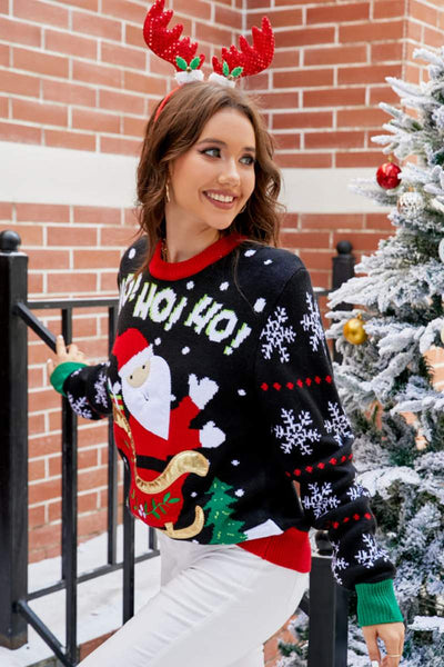 Crewneck Casual Embroidered Santa Sweater