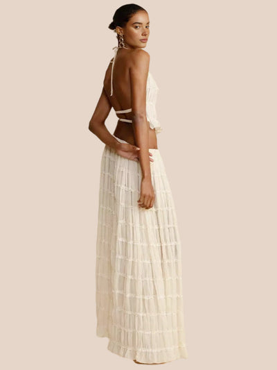 Charm Pleated Drawstring Waist Tiered Maxi Skirt