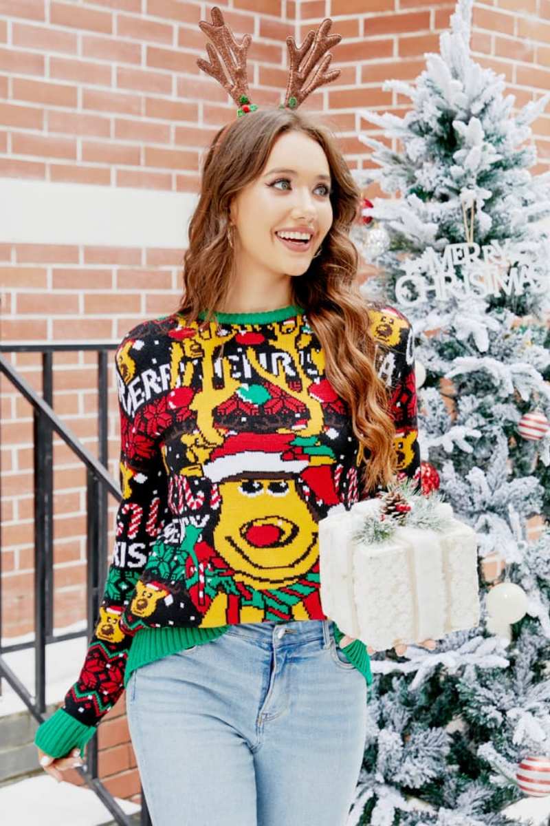 Christmas Cartoon Reindeer Knit Sweater