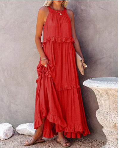 Langes, gerüschtes Maxi-Strandkleid mit Swing 