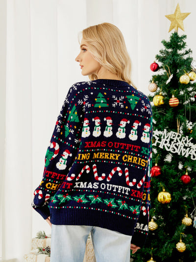 Crewneck SequinSweater – Snowman & ChristmasTree