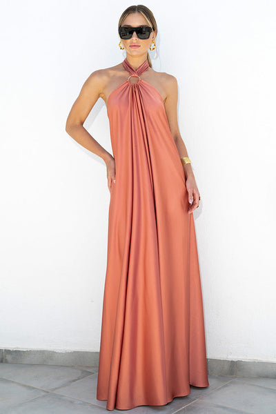 Satin  Elegant Maxi long Dress: Backless Halter Neck