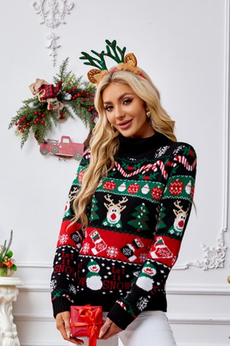 High Neck Christmas Snowman Embroidery Sweater