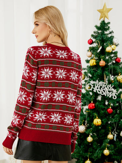 Christmas Casual Snowflake Embroidered Knit Sweater