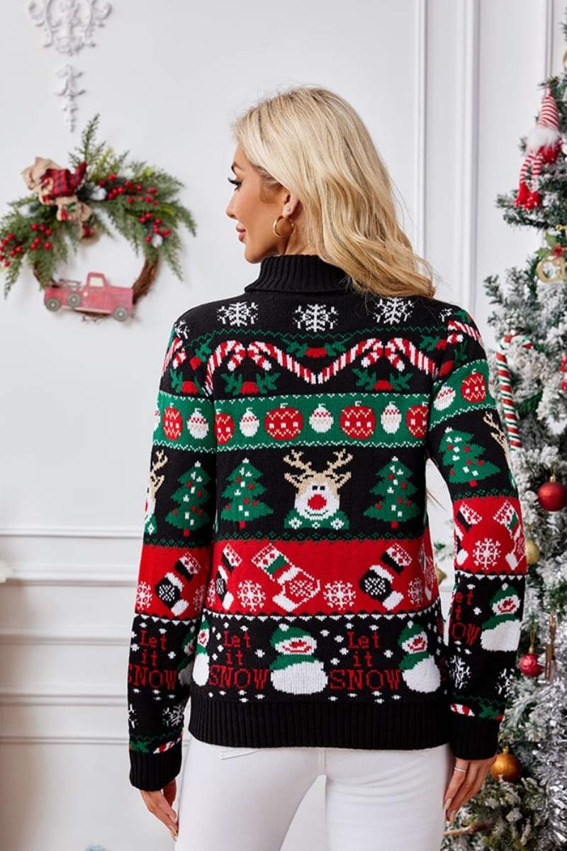 High Neck Christmas Snowman Embroidery Sweater