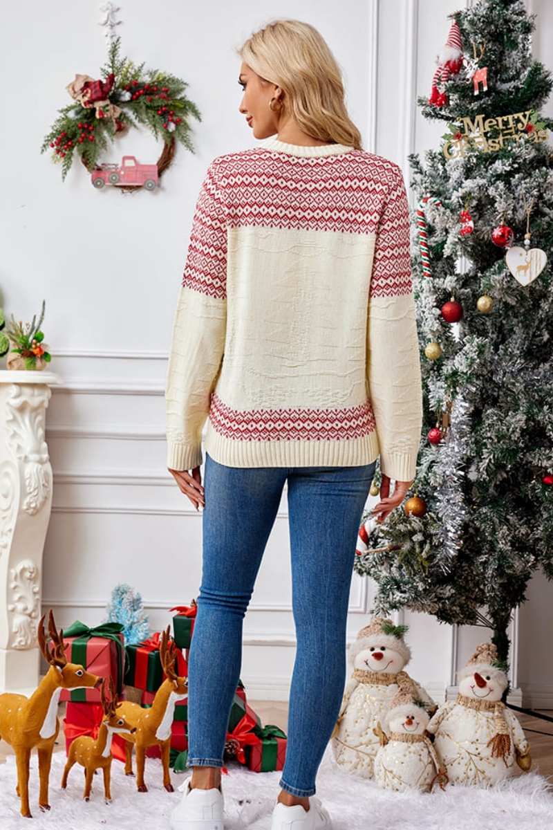 Christmas Crewneck Embroidered Knit Sweater