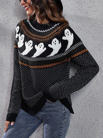 Halloween Ghost Retro Polka Dot Long Sleeve Sweater