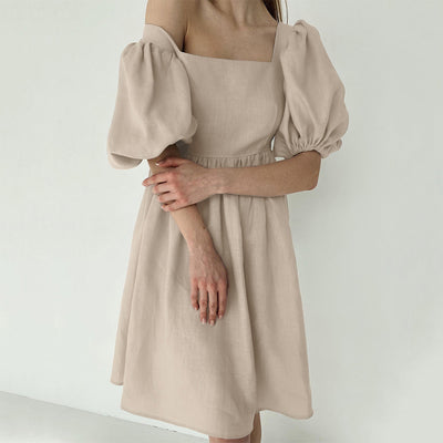 Elegant Bubble Sleeves Cotton Dress