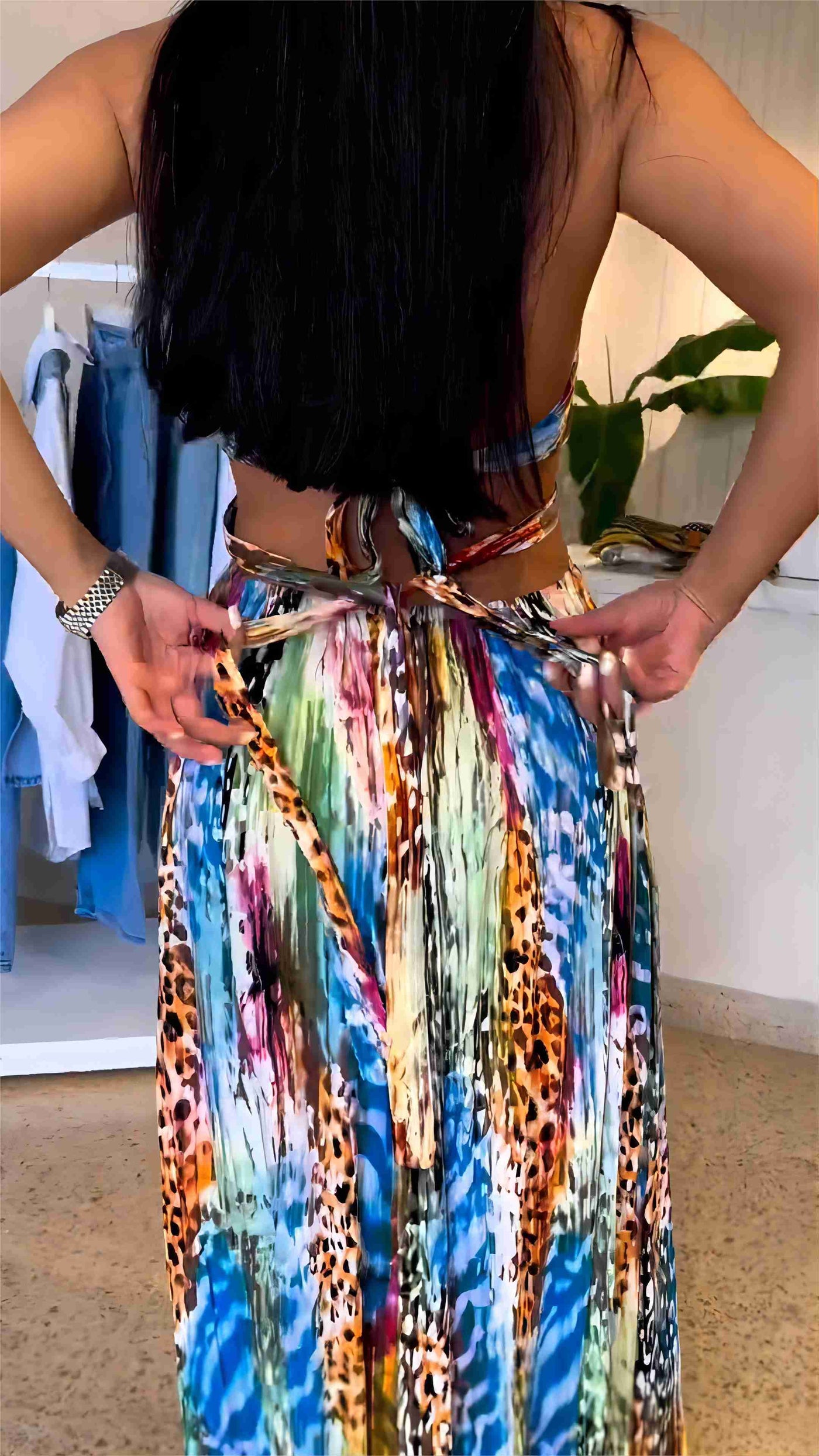 Animal Print Tie Back Maxi Dress