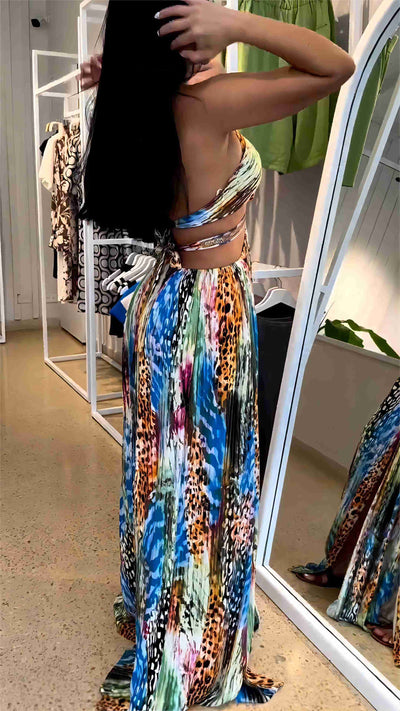 Animal Print Tie Back Maxi Dress