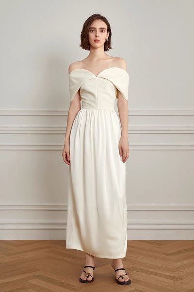 Off Shoulder Curve Maxi Dress in Cream