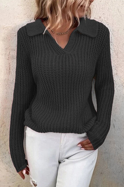 Pull en tricot coupe slim uni à revers pour femme