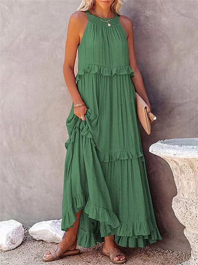 Langes, gerüschtes Maxi-Strandkleid mit Swing 