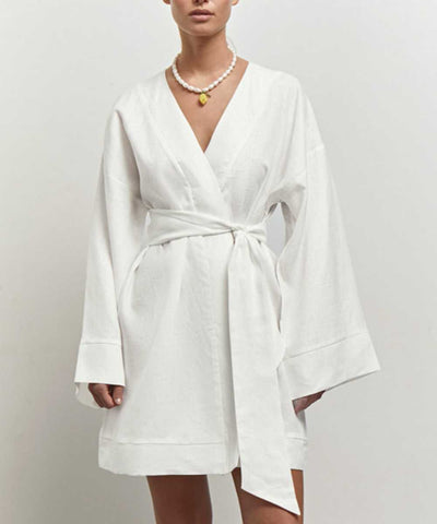 Robe kimono décontractée en coton et lin 