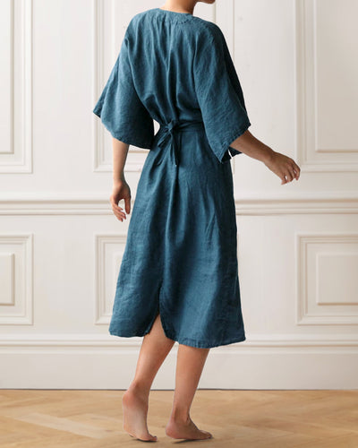 Robe élégante en lin bleu encre 