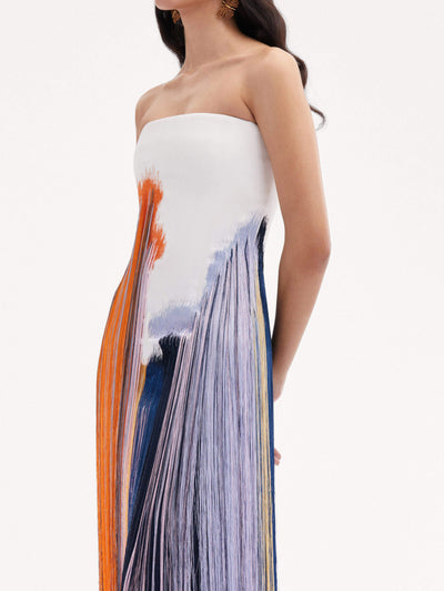 Abstract Brushstroke Fringe Cocktail Dress