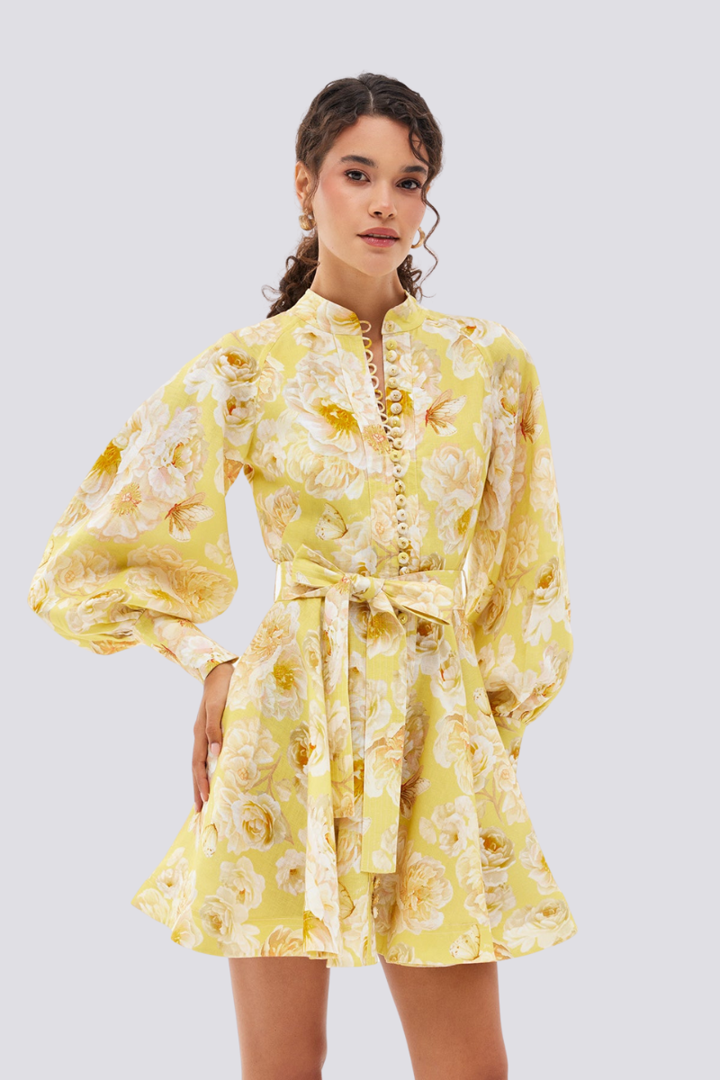 Cassiopée Balloon Sleeve Floral Mini Dress