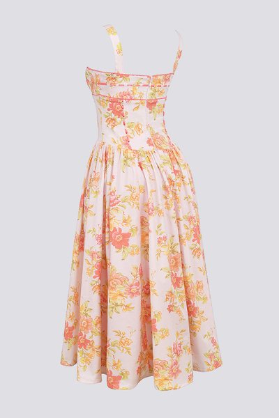 Cybèle Peach Poppy Print Midi Dress