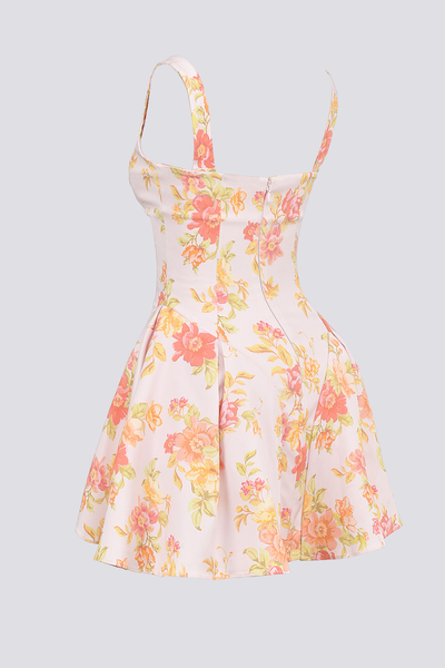 Cynthia Peach Poppy Print Mini Dress