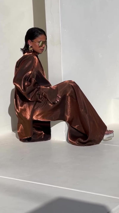 Deep VNeck Shirt wide Leg Pants Set