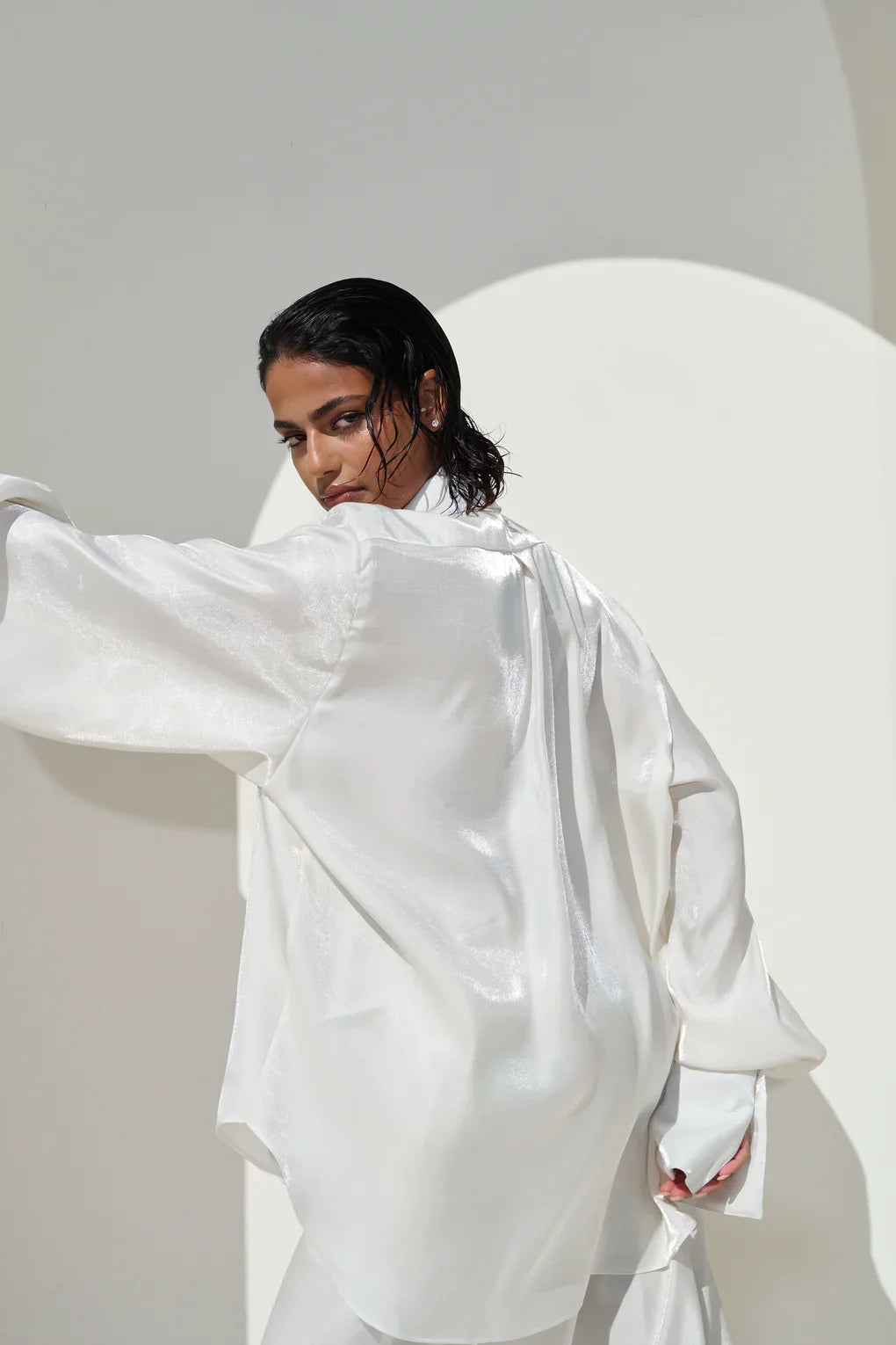 Deep VNeck Shirt wide Leg Pants Set