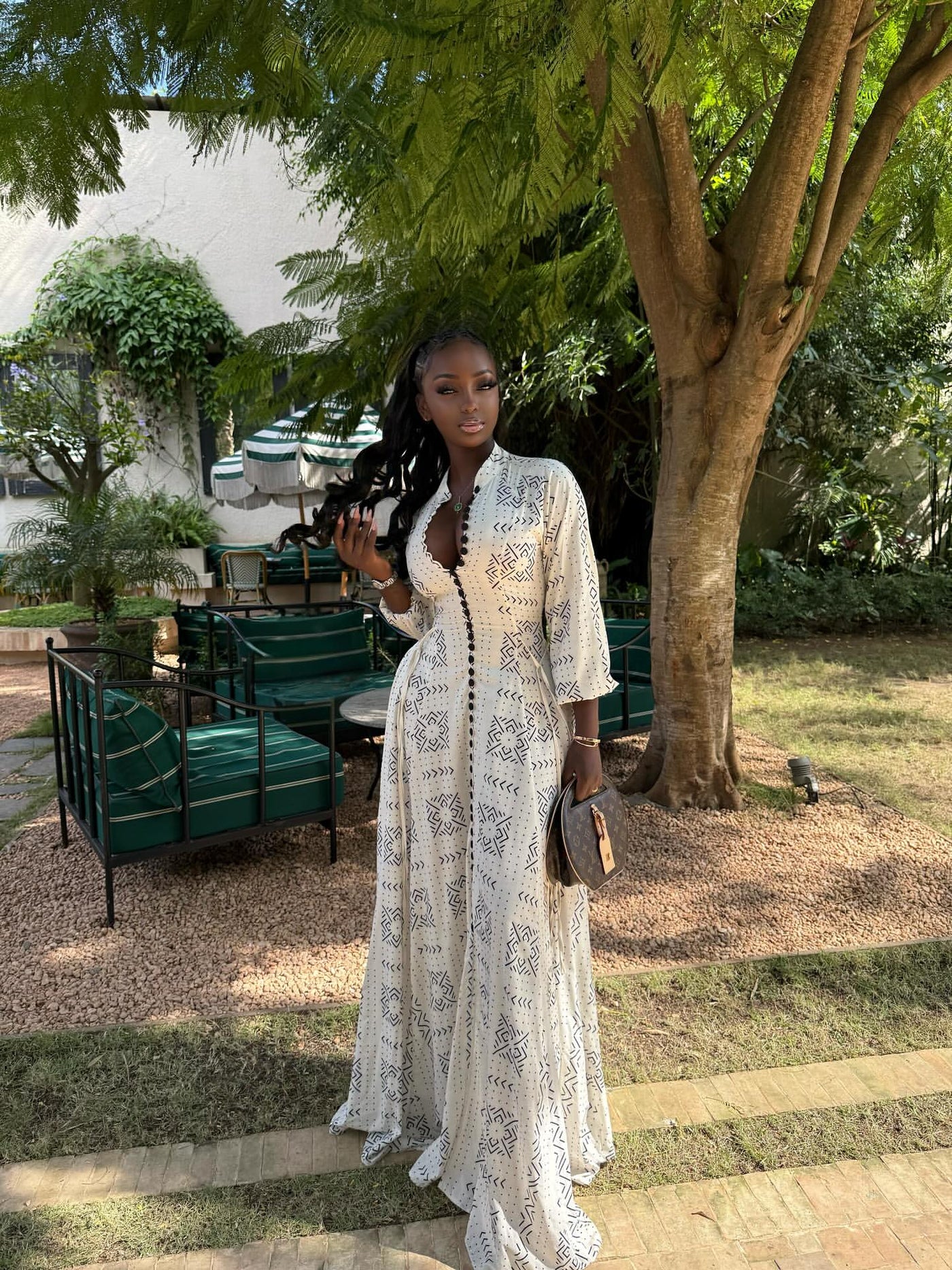 White patterned maxi dress