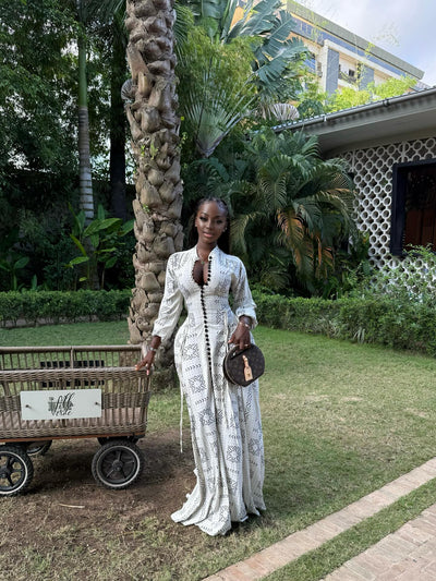 White patterned maxi dress