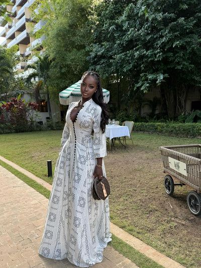 White patterned maxi dress