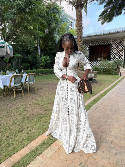 White patterned maxi dress