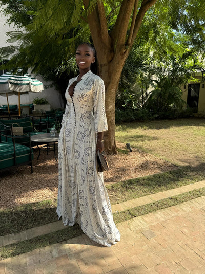 White patterned maxi dress