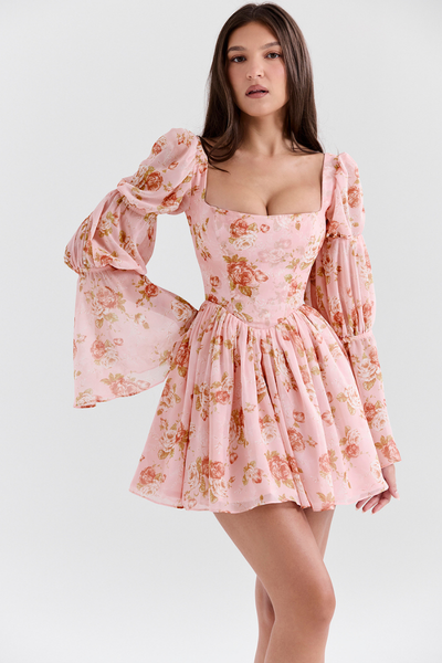 Divine Floral Square Neck Mini Dress